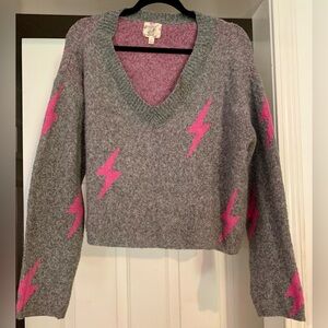 Hippie Rose hot pink lightning bolt gray sweater size medium women’s